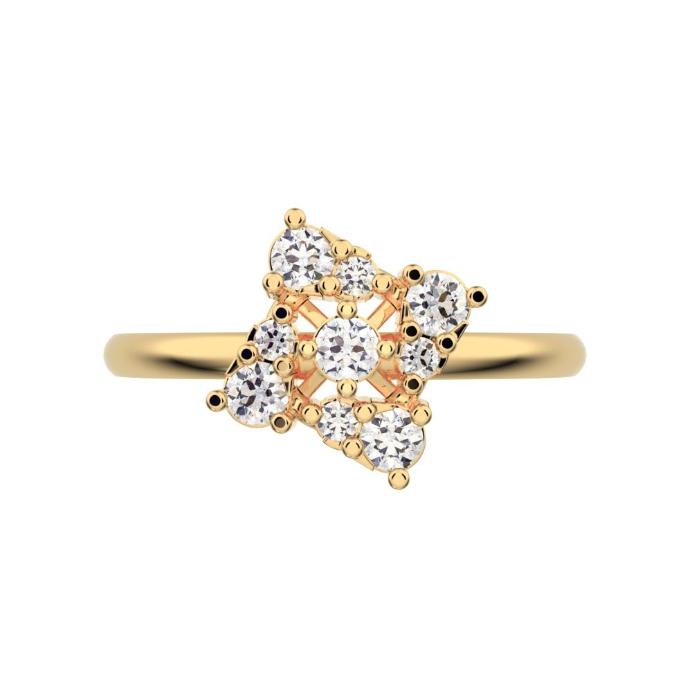 0.19 ct Round Cut Moissanite dainty Minimalist cluster floral halo floral light 14K / 18K Solid Yellow Gold everyday ring