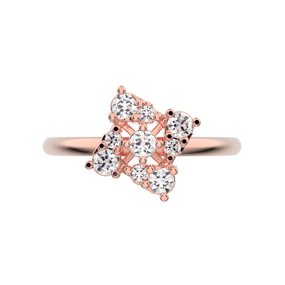 0.19 ct Round Cut Simulated Clear Diamond dainty Minimalist cluster floral halo floral light 14K / 18K Solid Rose Gold everyday ring
