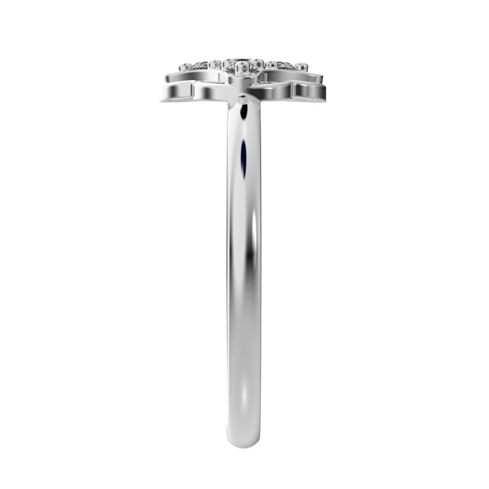 0.075 ct Round Cut Moissanite dainty Minimalist cluster floral halo light 14K / 18K Solid White Gold everyday ring