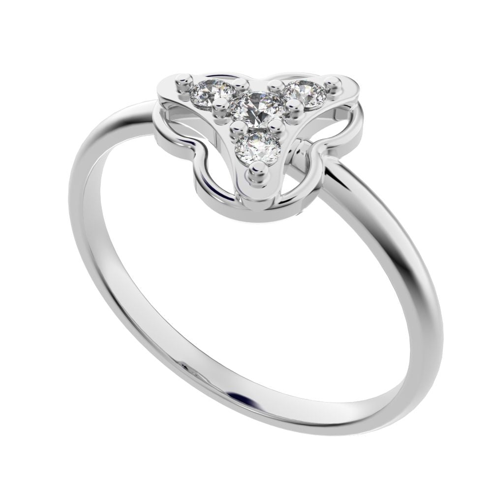 0.075 ct Round Cut Simulated Clear Diamond dainty Minimalist cluster floral halo light 14K / 18K Solid White Gold everyday ring