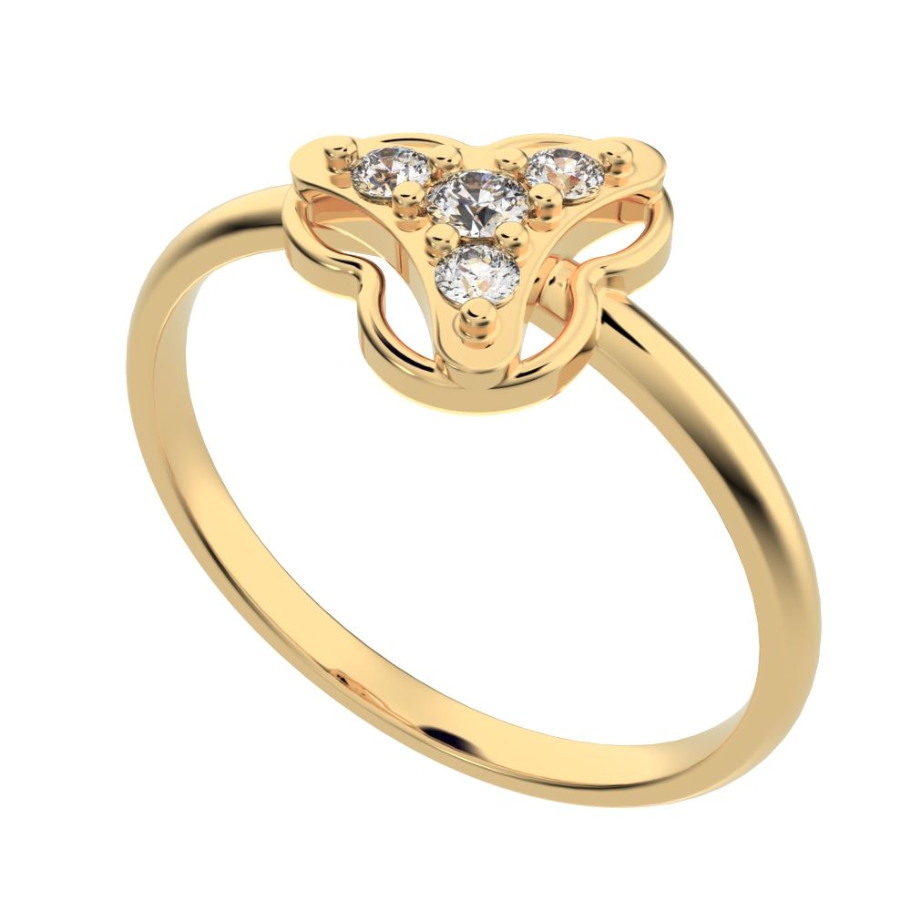 0.075 ct Round Cut Simulated Clear Diamond dainty Minimalist cluster floral halo light 14K / 18K Solid Yellow Gold everyday ring