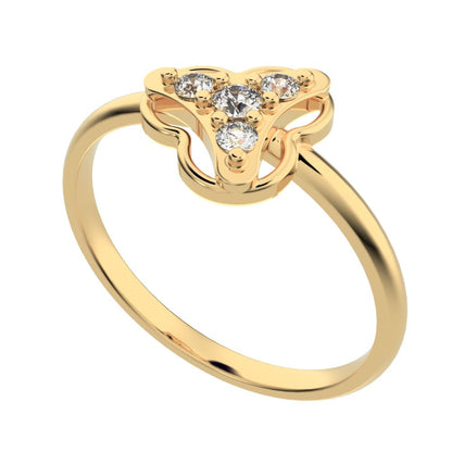 0.075 ct Round Cut Simulated Clear Diamond dainty Minimalist cluster floral halo light 14K / 18K Solid Yellow Gold everyday ring