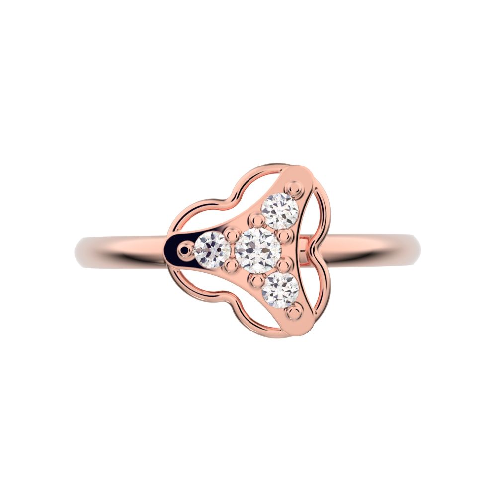 0.075 ct Round Cut Simulated Clear Diamond dainty Minimalist cluster floral halo light 14K / 18K Solid Rose Gold everyday ring