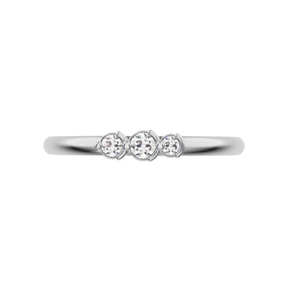 0.065 ct Round Cut Moissanite dainty Minimalist 3 stone Stackable simple light 14K / 18K Solid White Gold everyday wedding band
