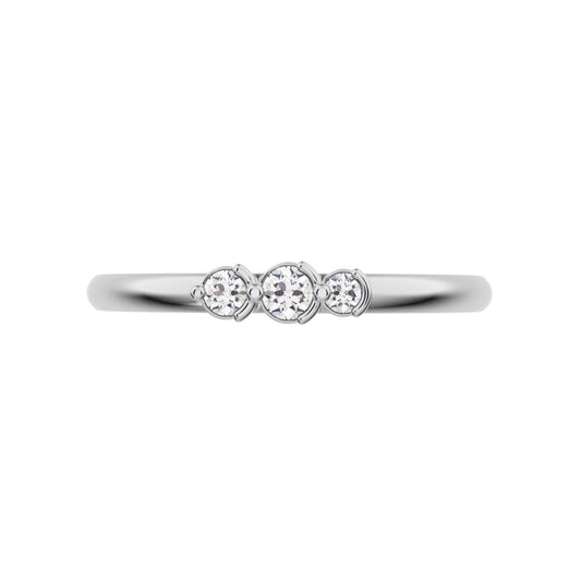 0.065 ct Round Cut Moissanite dainty Minimalist 3 stone Stackable simple light 14K / 18K Solid White Gold everyday wedding band