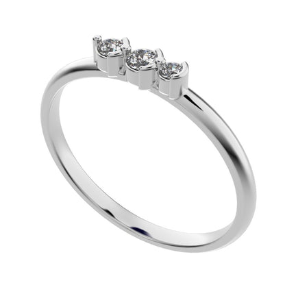0.065 ct Round Cut Moissanite dainty Minimalist 3 stone Stackable simple light 14K / 18K Solid White Gold everyday wedding band