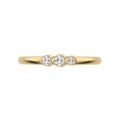 0.065Ct Round Cut Simulated Clear Diamond Minimalist 3 stone Stackable simple light 14K / 18K Solid Yellow Gold everyday wedding band