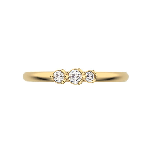 0.065Ct Round Cut Simulated Clear Diamond Minimalist 3 stone Stackable simple light 14K / 18K Solid Yellow Gold everyday wedding band