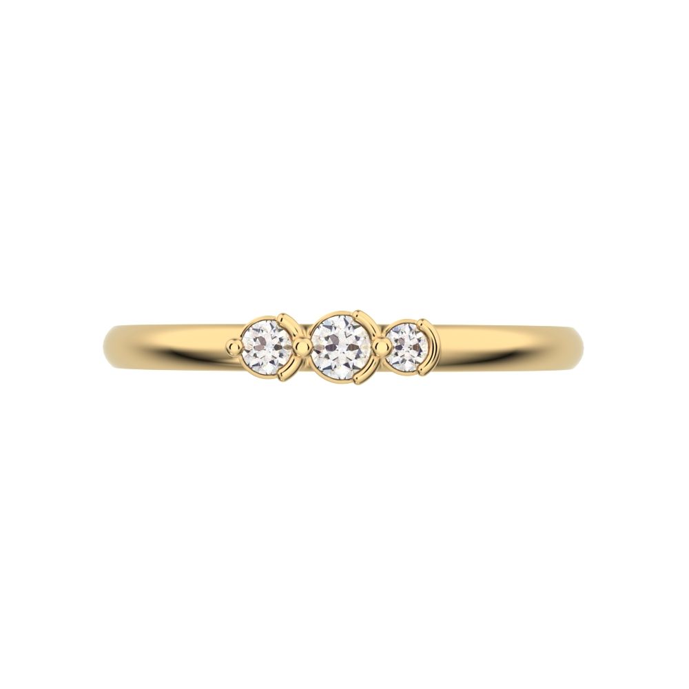 0.065 ct Round Cut Moissanite dainty Minimalist 3 stone Stackable simple light 14K / 18K Solid Yellow Gold everyday wedding band
