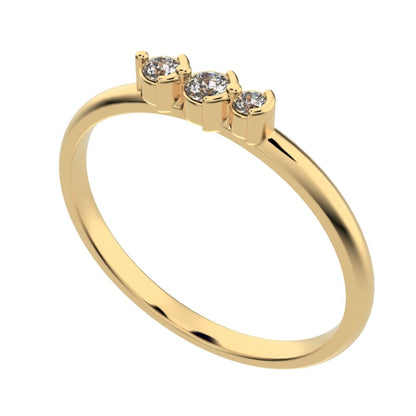 0.065 ct Round Cut Moissanite dainty Minimalist 3 stone Stackable simple light 14K / 18K Solid Yellow Gold everyday wedding band