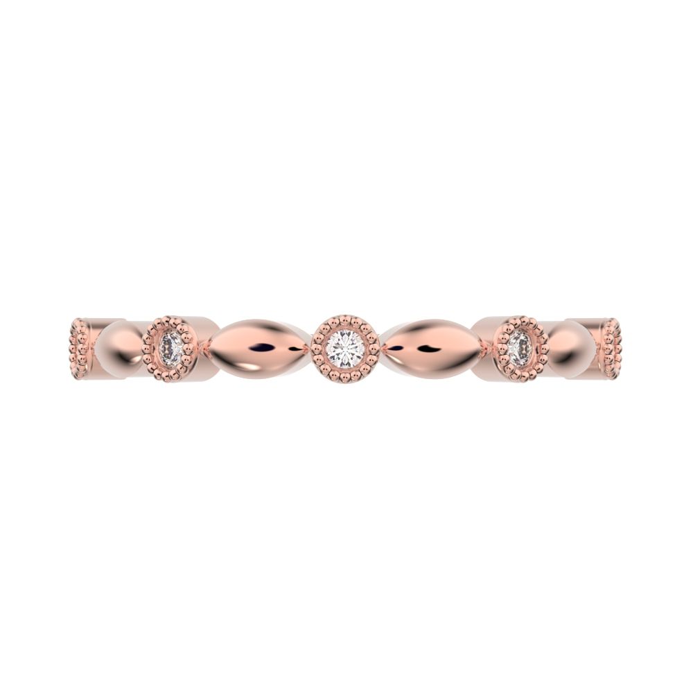 0.05 ct Round Cut Simulated Clear Diamond dainty 3 stone solitaire with accents stackable 14K / 18K Solid Rose Gold everyday wedding band