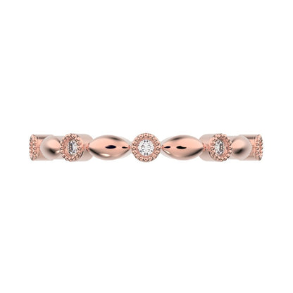 0.05Ct Round Cut Moissanite Minimalist light 3 stone solitaire with accents stackable 14K / 18K Solid Rose Gold everyday wedding band
