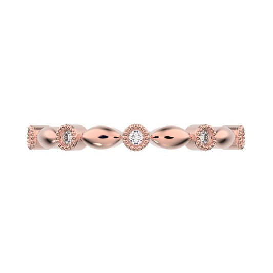 0.05Ct Round Cut Moissanite Minimalist light 3 stone solitaire with accents stackable 14K / 18K Solid Rose Gold everyday wedding band
