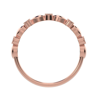 0.05Ct Round Cut Moissanite Minimalist light 3 stone solitaire with accents stackable 14K / 18K Solid Rose Gold everyday wedding band