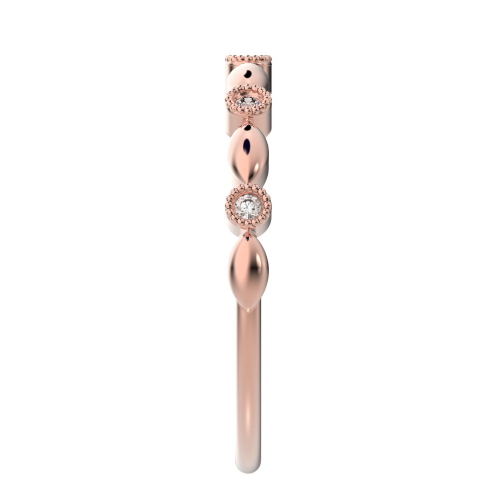0.05 ct Round Cut Simulated Clear Diamond dainty 3 stone solitaire with accents stackable 14K / 18K Solid Rose Gold everyday wedding band