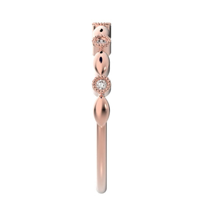 0.05Ct Round Cut Moissanite Minimalist light 3 stone solitaire with accents stackable 14K / 18K Solid Rose Gold everyday wedding band