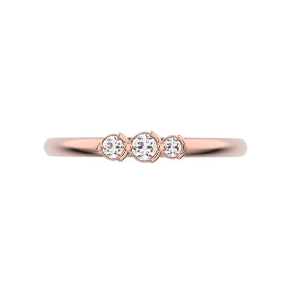 0.065 ct Round Cut Moissanite dainty Minimalist 3 stone Stackable simple light 14K / 18K Solid Rose Gold everyday wedding band