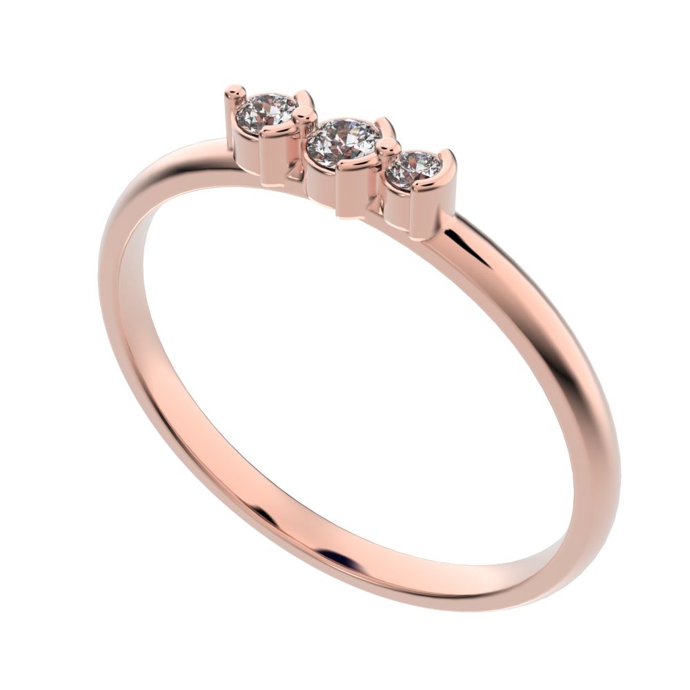0.065 ct Round Cut Simulated Clear Diamond dainty Minimalist 3 stone Stackable simple light 14K / 18K Solid Rose Gold everyday wedding band