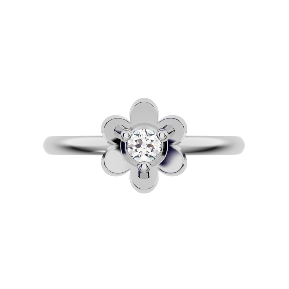 0.06 ct Round Cut Simulated Clear Diamond dainty Minimalist floral halo bezel simple light 14K / 18K Solid White Gold everyday ring