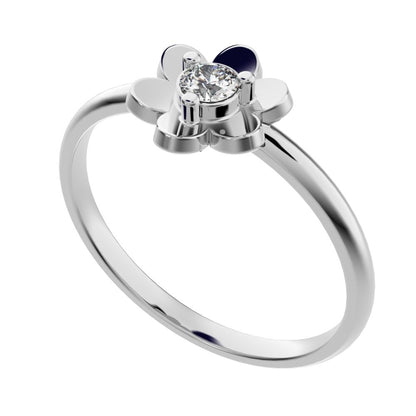 0.06 ct Round Cut Simulated Clear Diamond dainty Minimalist floral halo bezel simple light 14K / 18K Solid White Gold everyday ring