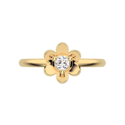 0.06 ct Round Cut Moissanite dainty Minimalist floral halo bezel simple light 14K / 18K Solid Yellow Gold everyday ring