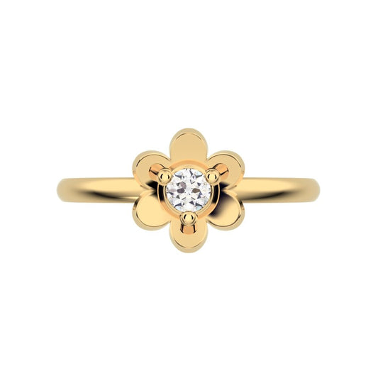 0.06 ct Round Cut Moissanite dainty Minimalist floral halo bezel simple light 14K / 18K Solid Yellow Gold everyday ring
