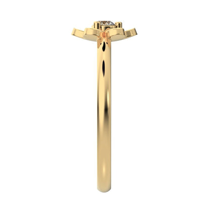 0.06 ct Round Cut Moissanite dainty Minimalist floral halo bezel simple light 14K / 18K Solid Yellow Gold everyday ring