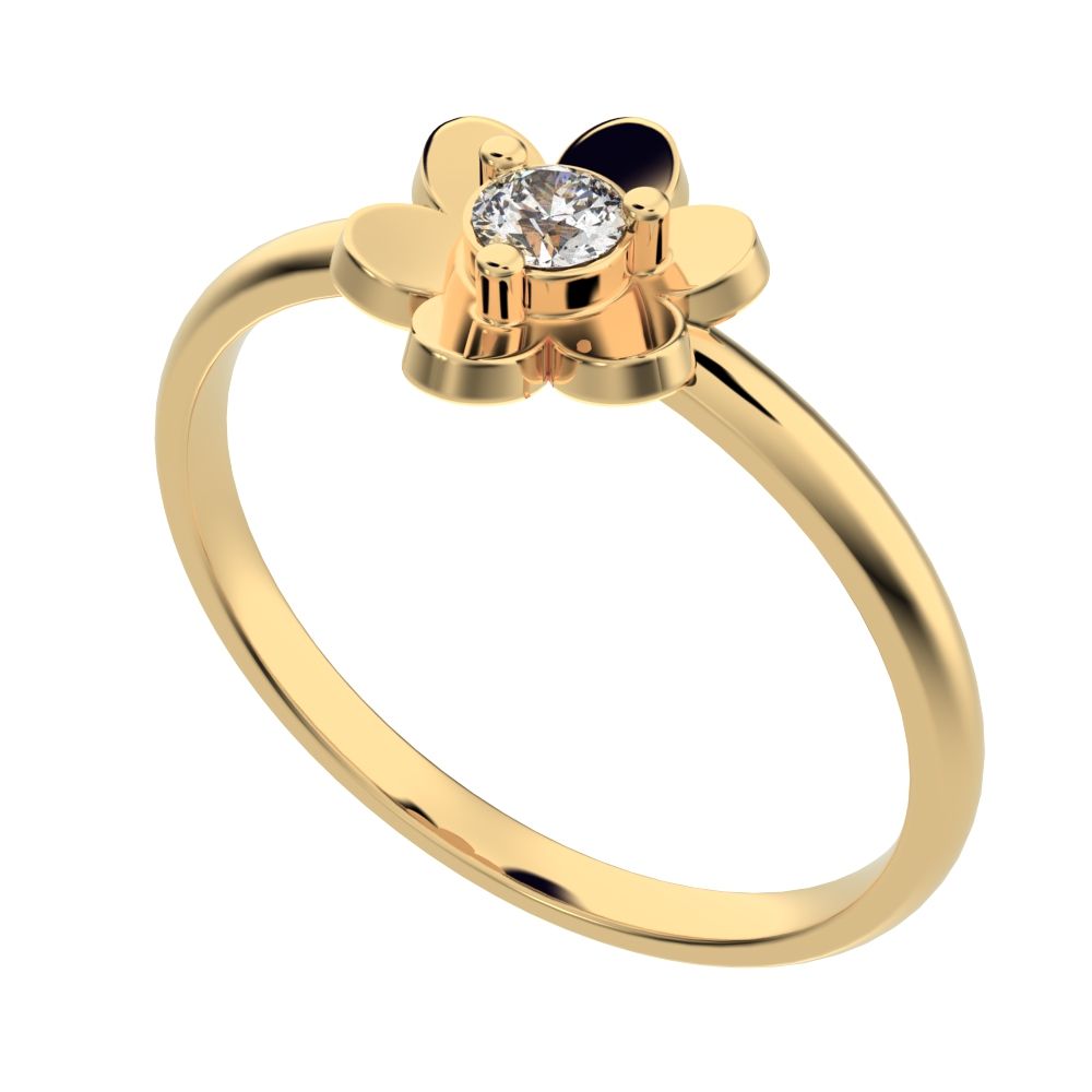 0.06 ct Round Cut Simulated Clear Diamond dainty Minimalist floral halo bezel simple light 14K / 18K Solid Yellow Gold everyday ring