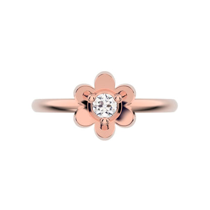 0.06 ct Round Cut Simulated Clear Diamond dainty Minimalist floral halo bezel simple light 14K / 18K Solid Rose Gold everyday ring