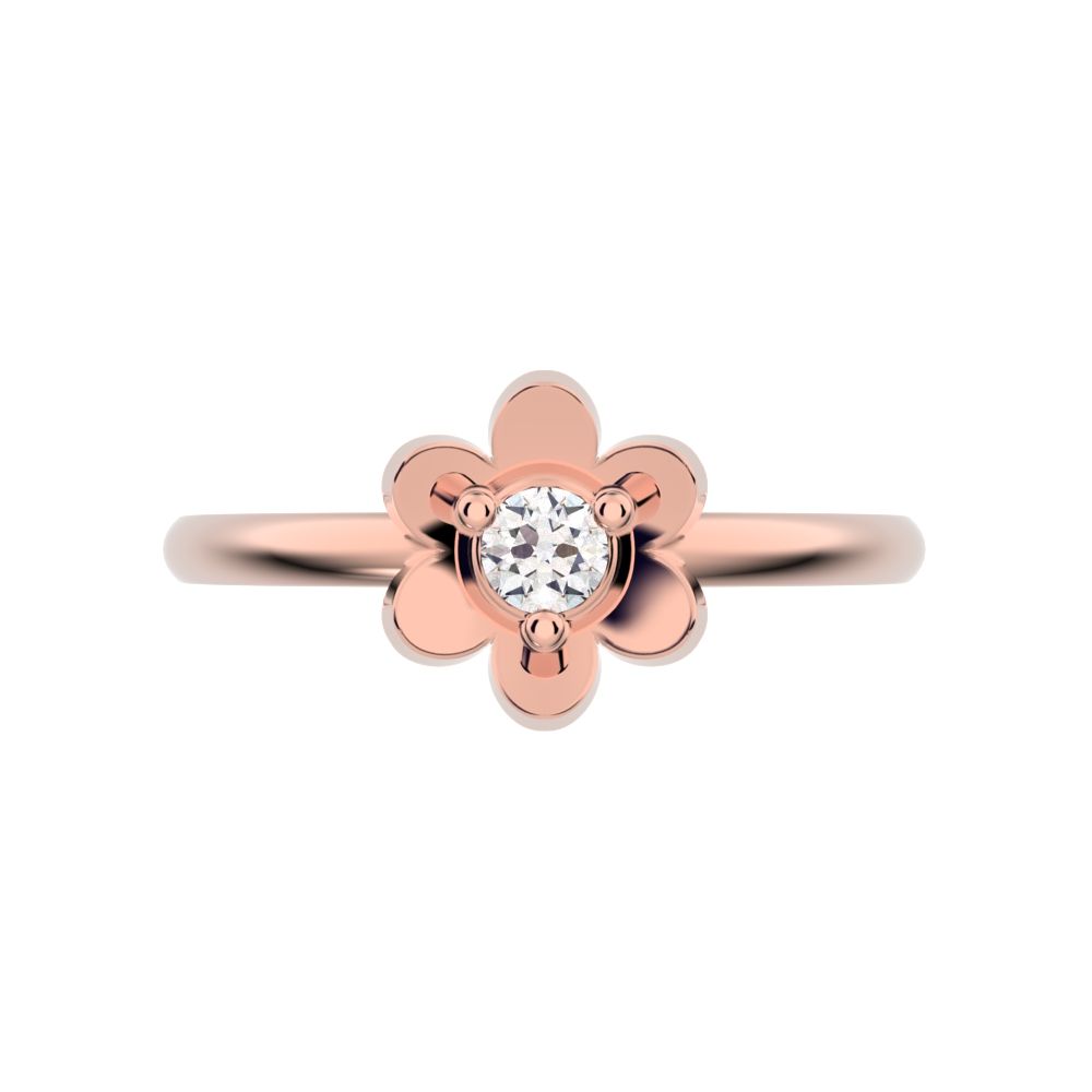 0.06 ct Round Cut Moissanite dainty Minimalist floral halo bezel simple light 14K / 18K Solid Rose Gold everyday ring