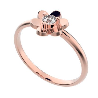 0.06 ct Round Cut Simulated Clear Diamond dainty Minimalist floral halo bezel simple light 14K / 18K Solid Rose Gold everyday ring