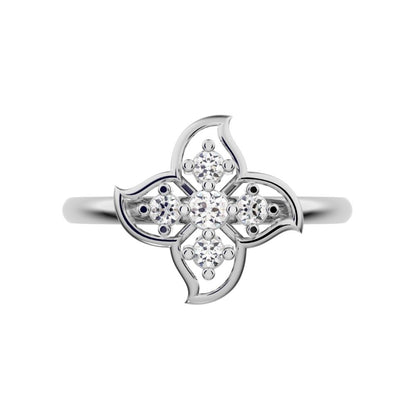 0.09 ct Round Cut Simulated Clear Diamond dainty Minimalist eye floral star open light simple 14K / 18K Solid White Gold everyday ring
