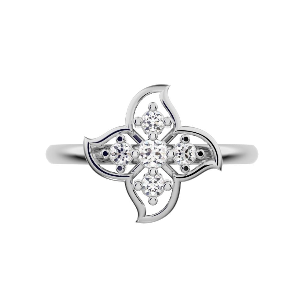 0.09 ct Round Cut Moissanite dainty Minimalist eye floral star open light simple 14K / 18K Solid White Gold everyday ring