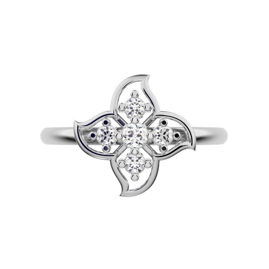 0.09 ct Round Cut Moissanite dainty Minimalist eye floral star open light simple 14K / 18K Solid White Gold everyday ring