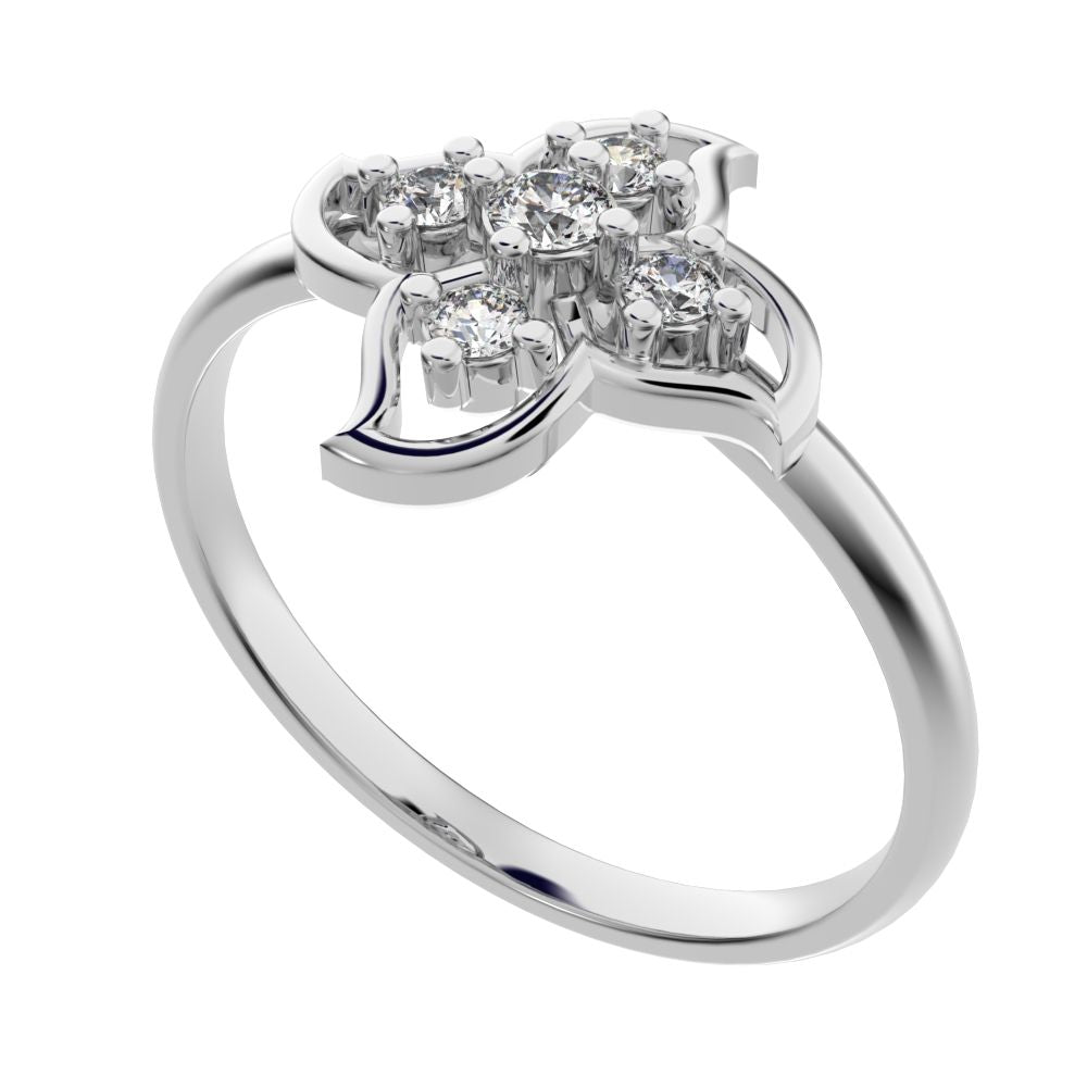 0.09 ct Round Cut Simulated Clear Diamond dainty Minimalist eye floral star open light simple 14K / 18K Solid White Gold everyday ring