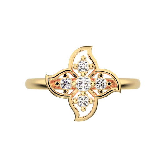 0.09 ct Round Cut Simulated Clear Diamond dainty Minimalist eye floral star open light simple 14K / 18K Solid Yellow Gold everyday ring