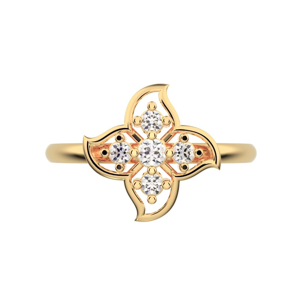 0.09 ct Round Cut Moissanite dainty Minimalist eye floral star open light simple 14K / 18K Solid Yellow Gold everyday ring