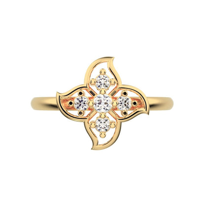 0.09 ct Round Cut Moissanite dainty Minimalist eye floral star open light simple 14K / 18K Solid Yellow Gold everyday ring