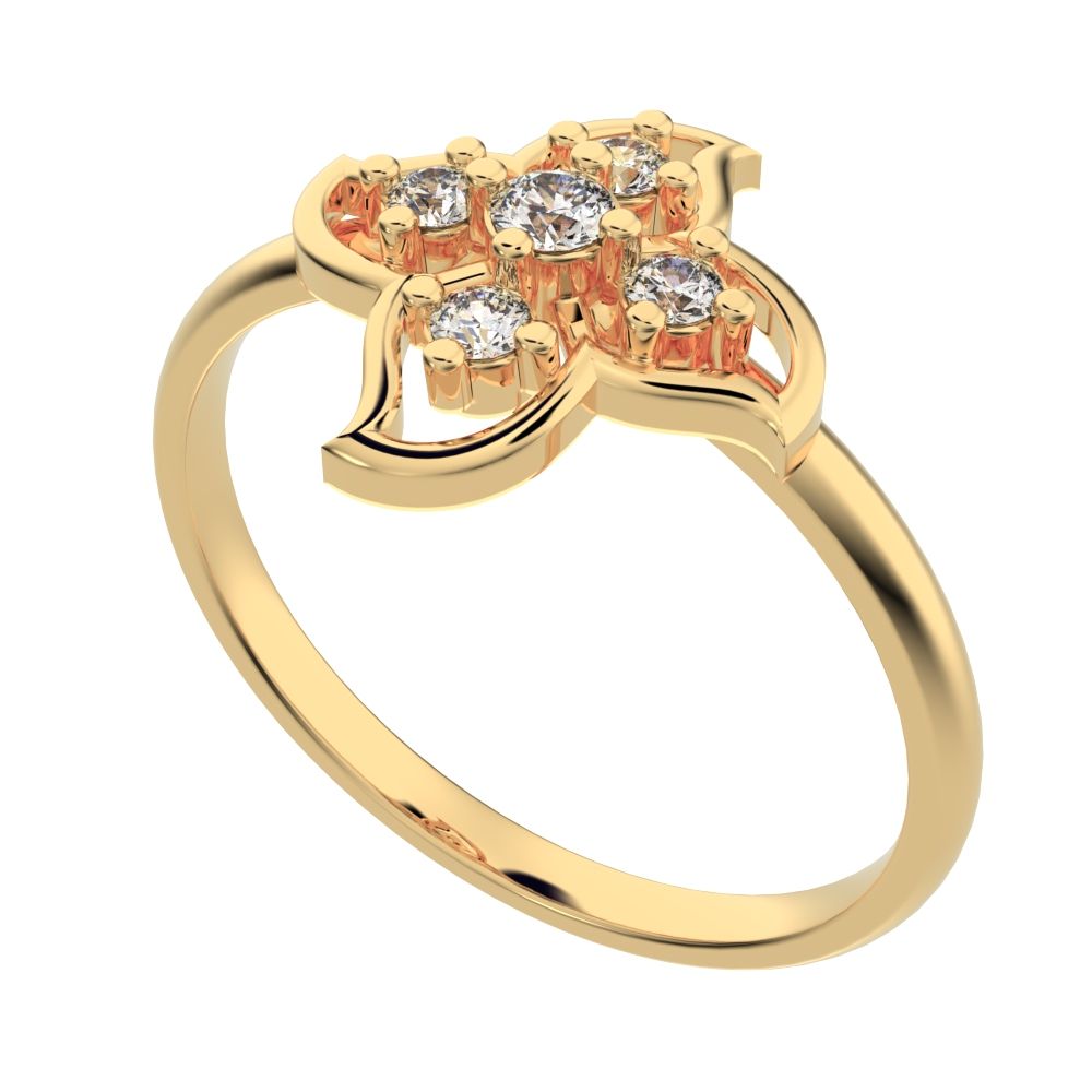 0.09 ct Round Cut Simulated Clear Diamond dainty Minimalist eye floral star open light simple 14K / 18K Solid Yellow Gold everyday ring