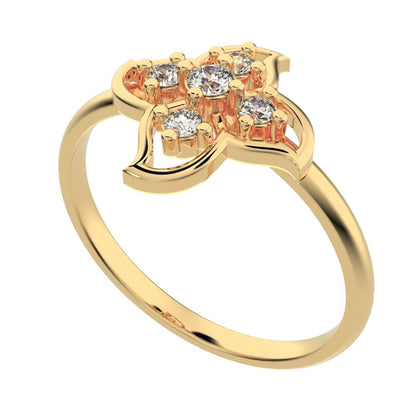 0.09 ct Round Cut Moissanite dainty Minimalist eye floral star open light simple 14K / 18K Solid Yellow Gold everyday ring