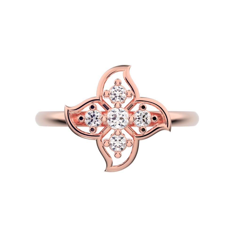 0.09 ct Round Cut Simulated Clear Diamond dainty Minimalist eye floral star open light simple 14K / 18K Solid Rose Gold everyday ring