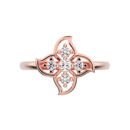 0.09 ct Round Cut Simulated Clear Diamond dainty Minimalist eye floral star open light simple 14K / 18K Solid Rose Gold everyday ring