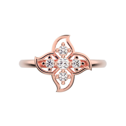 0.09 ct Round Cut Simulated Clear Diamond dainty Minimalist eye floral star open light simple 14K / 18K Solid Rose Gold everyday ring