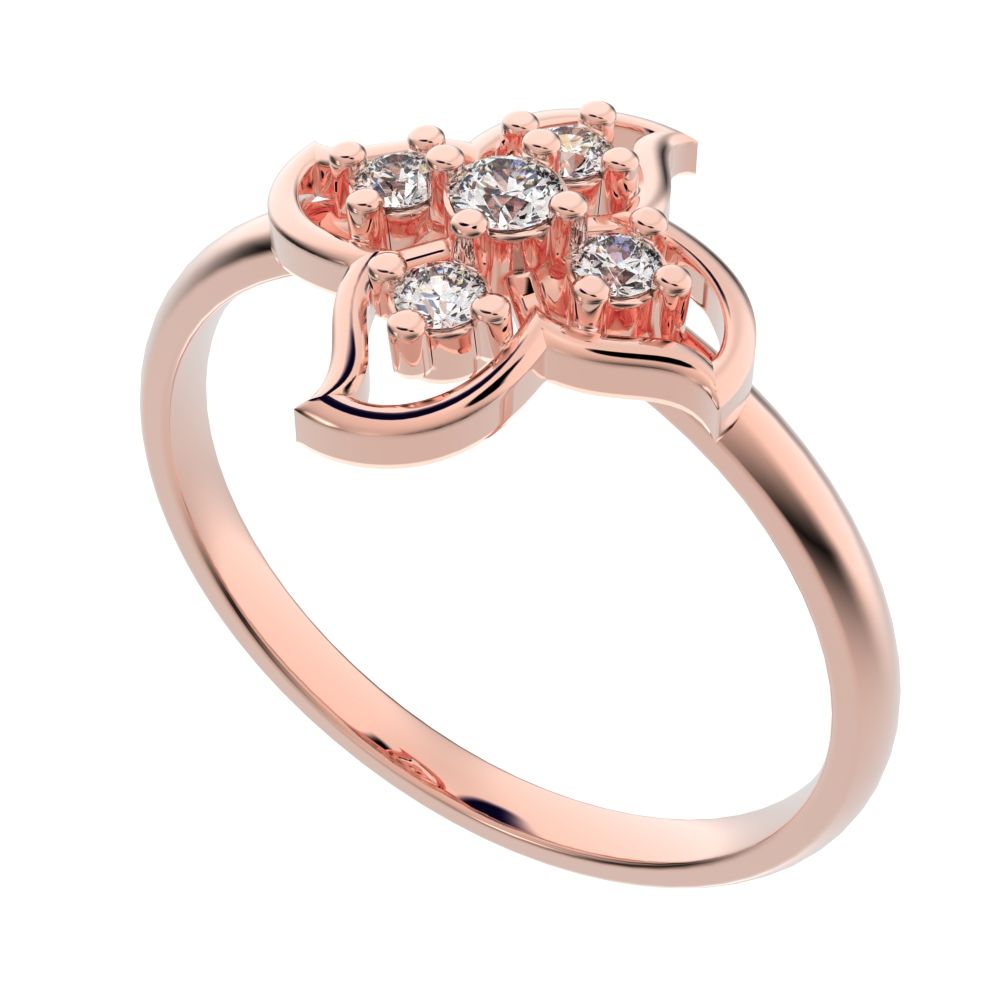 0.09 ct Round Cut Simulated Clear Diamond dainty Minimalist eye floral star open light simple 14K / 18K Solid Rose Gold everyday ring