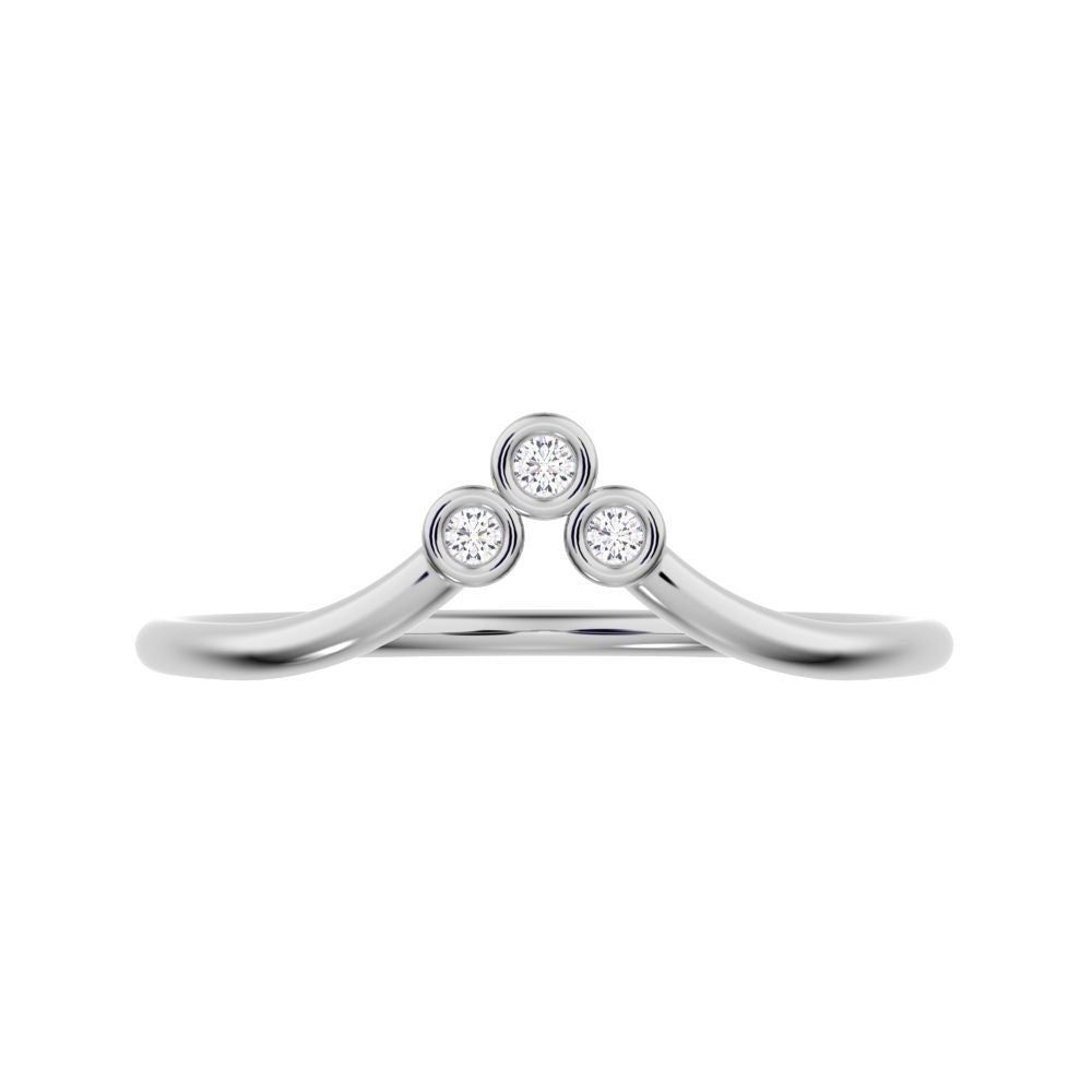 0.03 ct Round Cut Simulated Clear Diamond dainty Minimalist bezel Stackable curved chevron 14K / 18K Solid White Gold everyday wedding band