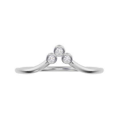 0.03 ct Round Cut Simulated Clear Diamond dainty Minimalist bezel Stackable curved chevron 14K / 18K Solid White Gold everyday wedding band