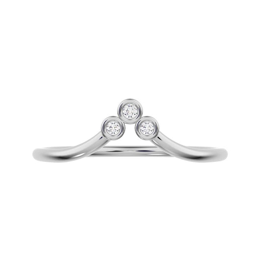 0.03 ct Round Cut Moissanite dainty Minimalist bezel Stackable curved chevron 14K / 18K Solid White Gold everyday wedding band
