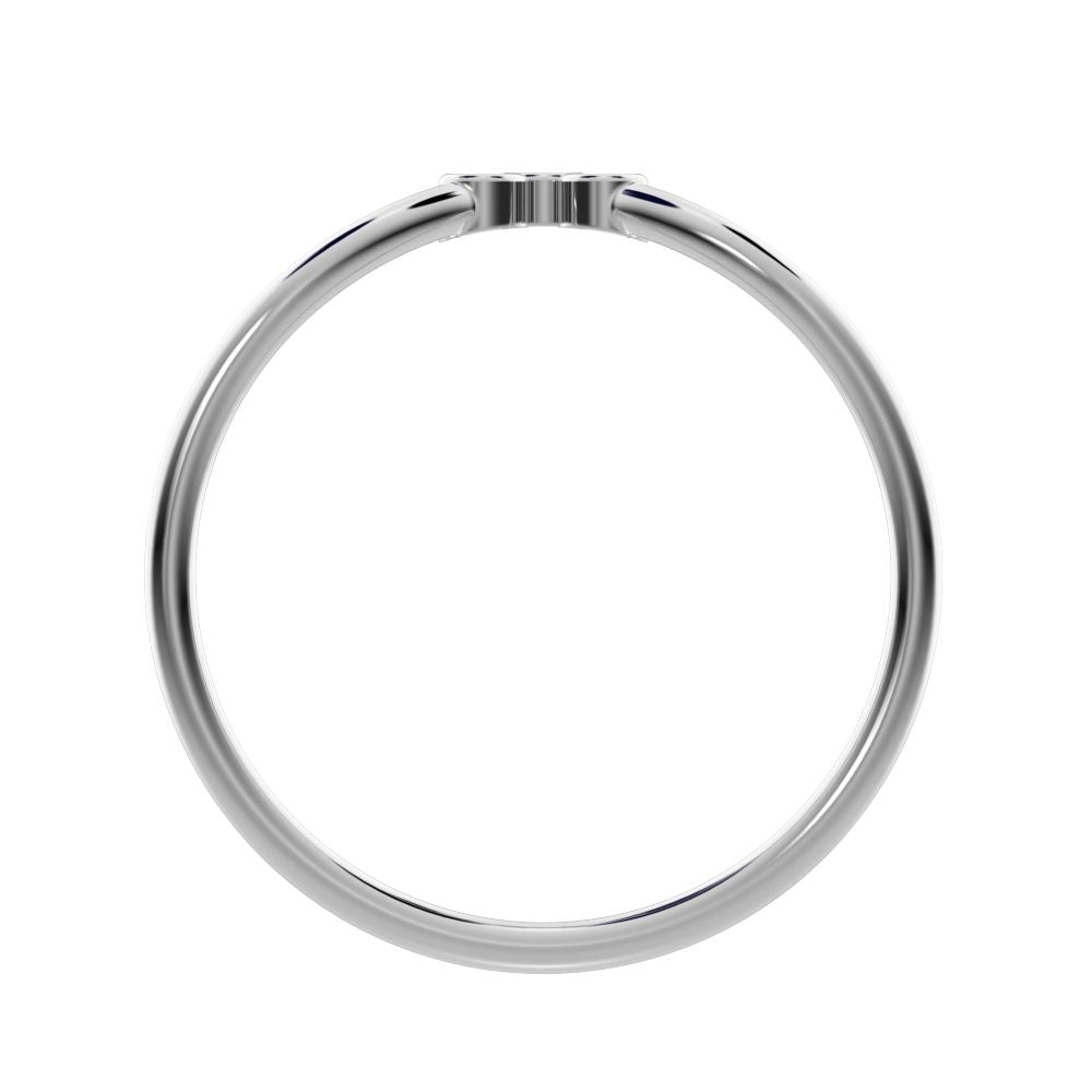 0.03 ct Round Cut Simulated Clear Diamond dainty Minimalist bezel Stackable curved chevron 14K / 18K Solid White Gold everyday wedding band