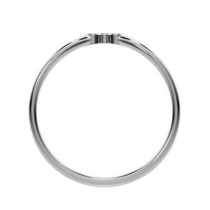 0.03 ct Round Cut Simulated Clear Diamond dainty Minimalist bezel Stackable curved chevron 14K / 18K Solid White Gold everyday wedding band