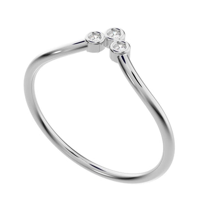 0.03 ct Round Cut Simulated Clear Diamond dainty Minimalist bezel Stackable curved chevron 14K / 18K Solid White Gold everyday wedding band